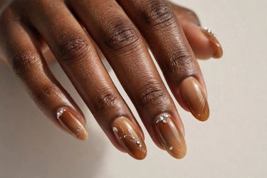 Brand New Caramel Ombre Press-On Nails with Crystal Accents - Size M