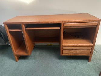 Solid Oak Computer Desk & File  Cabinet