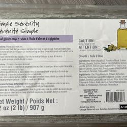 Lot of 2 Simple Serenity Olive Oil Glycerin Melt & Pour Soap 2lbs Ea
