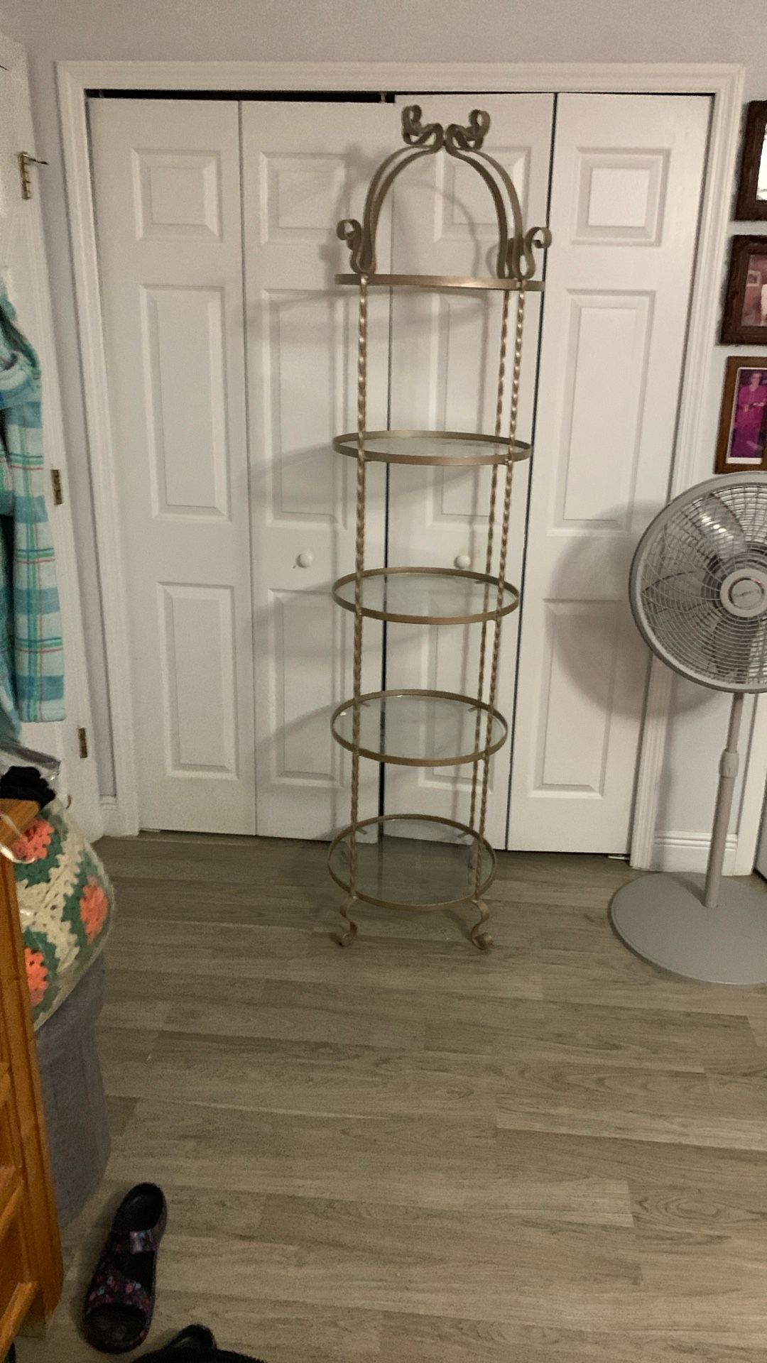 Iron shelf with three glass shelves $75 pick up only