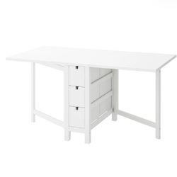 IKEA White Fold-Out Table with Storage Drawers