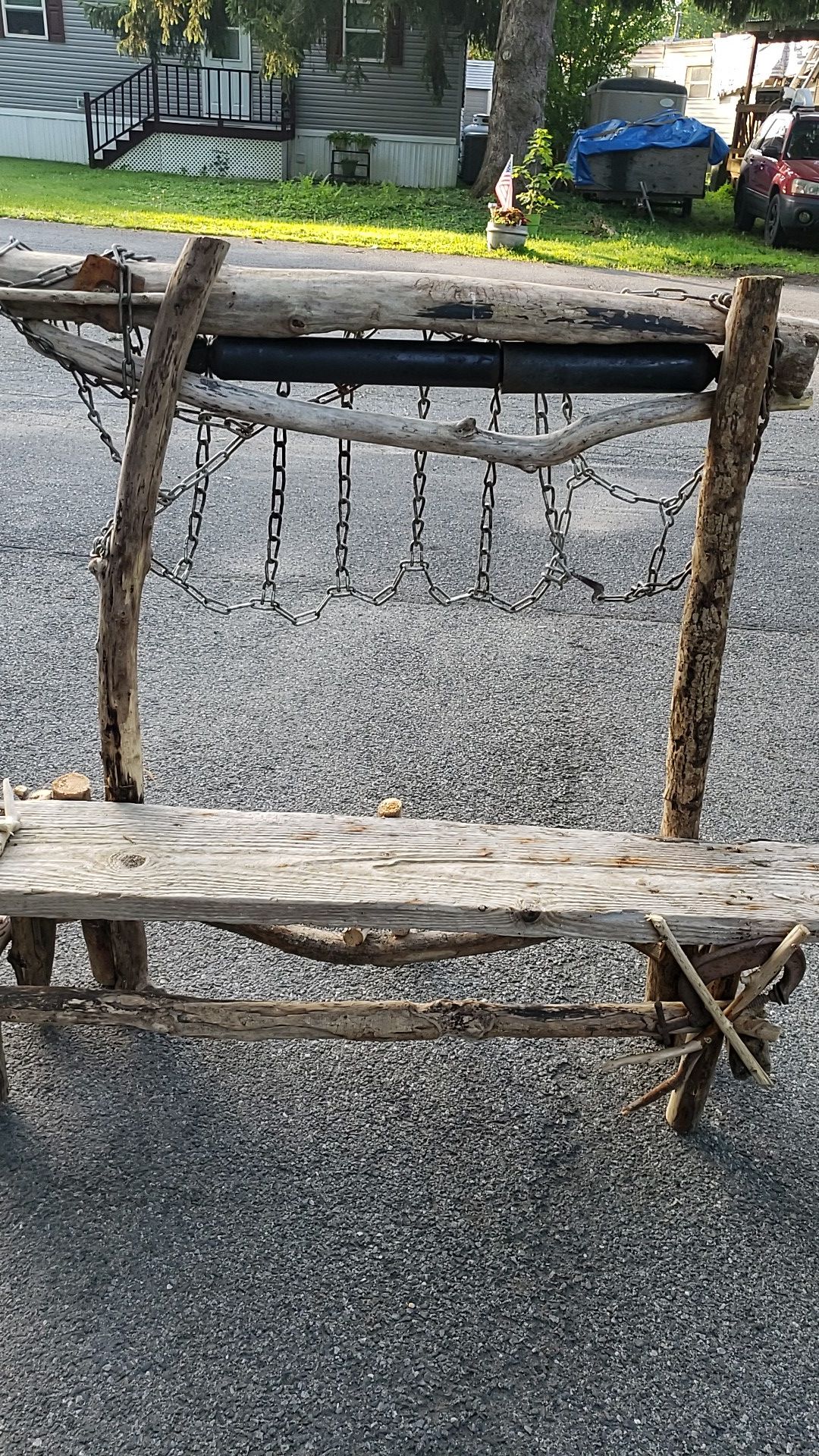 Driftwood art shock mechanic bench