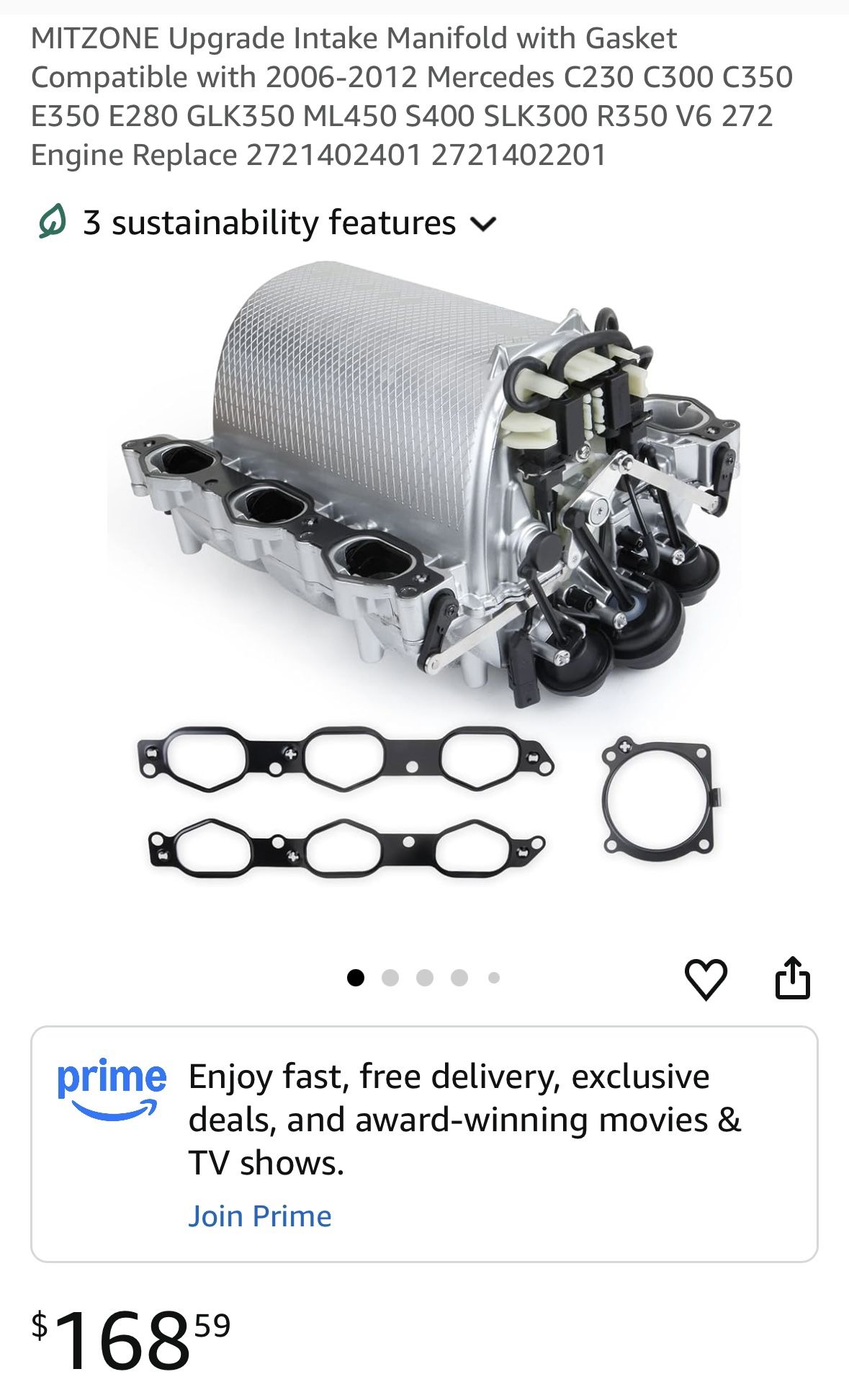 MITZONE Upgrade Intake Manifold with Gasket Compatible with 2006-2012 Mercedes C230 C300 C350 E350 E280 GLK350 ML450 S400 SLK300 R350 V6 272 Engine Re