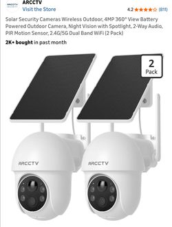 Solar Security Cameras Wireless Outdoor, 4MP 360° View Battery Powered Outdoor Camera, Night Vision with Spotlight, 2-Way Audio, PIR Motion Sensor, 2.