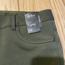 New NWT Women’s Soho Jeans Olive Green Pant Legging New York & Company Size 10