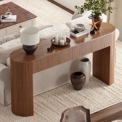 55inch Console Table with 2 Drawers, Fluted Entryway Tables with Storage, Sofa Table Behind The Couch, Hallway Tables, Mid-Century Modern Foyer Table 