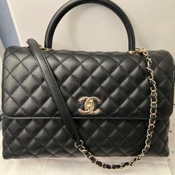 Chanel Medium Caviar Black Coco With Gold Hardware Bag