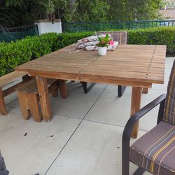 Solid Wood Table And Benches