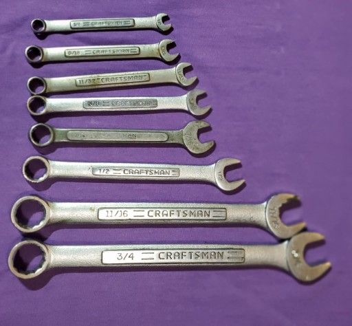 vintage Craftsman usa tools 8piece set standard wrench set 3/4-11/16-1/2-7/16-3/8-11/32 5/16-1/4