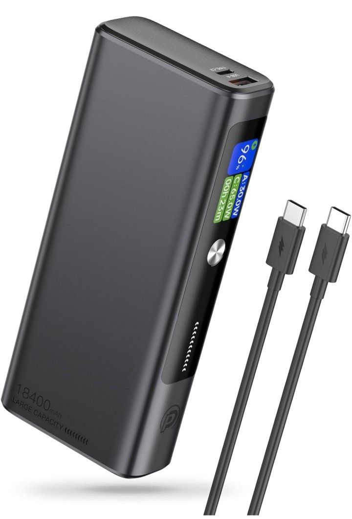 130W Power Bank, 18400mAh Laptop Portable Charger, 3-Port USB C PD Battery Pack