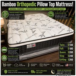 Full Bamboo Orthopedic Pillow Top Mattress!