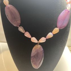 Purple Lavender Stone Pendant Necklace Toggle Clasp