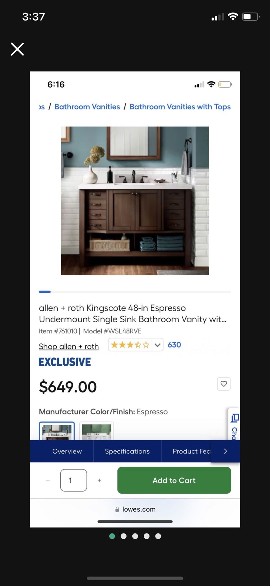 allen + roth Kingscote 48-in Espresso Undermount Single Sink Bathroom Vanity