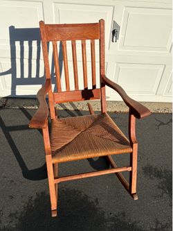 Wooden Rocking Chair Woven Rush Seat Rocker