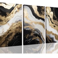 New!  16x24 3 Pc Abstract Marble Canvas Wall Art. 