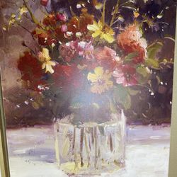 Beautiful Burgundy Floral Canvas Painting 24x30”
