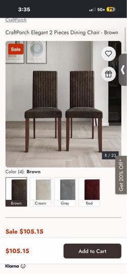 CraftPorch Elegant 2 Pieces Dining Chair - Brown