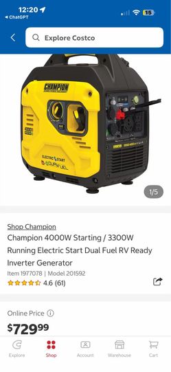 Champion 4000W Inverter Generator Dual Fuel Electric Start - Gas & Propane
