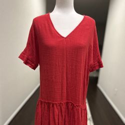 Umgee Red Short Sleeve Boxy Tunic Dress - S