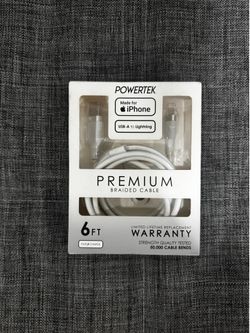 Powertek Premium Braided USB-A to Lightning Cable (6 FT)⁠