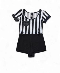 Leg Avenue Womens XL Referee Romper Costume Black White Stripes Halloween
