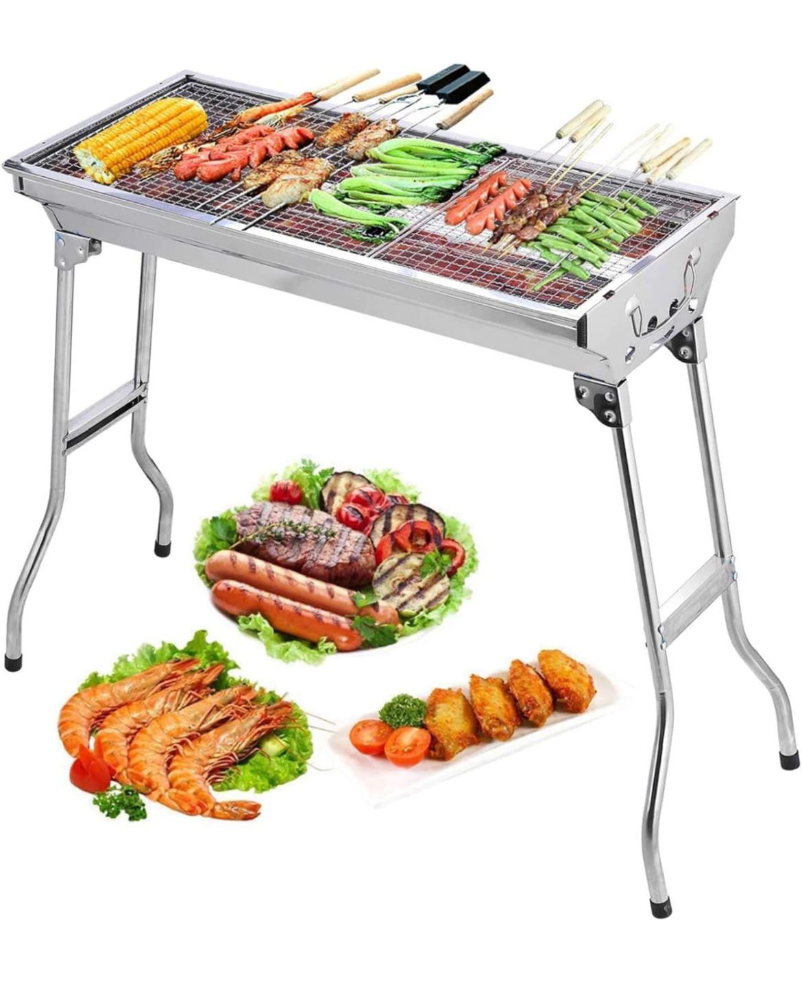 Barbecue Charcoal Grill Stainless Steel Folding Portable BBQ Tool Kits for Outdoor Cooking Camping Hiking Picnics Tailgating Backpacking or Any Outdoo