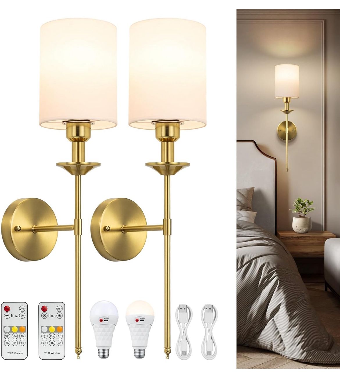 Battery Operated Wall Sconce Set of 2, Battery Powered Wall Sconces Rechargeable Wall Sconces Wall Decor Set of 2 Wall Lights for Bedroom Living Room