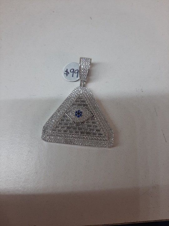 925 Fine Silver All Seeing Eye Pendant With Synthetic Zirconias