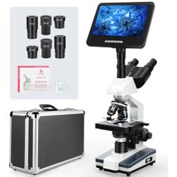 ☆ [24MP Smart Monitor Research-Grade] Vabiooth Lab Compound Trinocular Microscopes 40X-2500X Magnification with 7" Monitor Free Software-One Click Cap