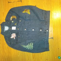 Free People Denim & Bone Mushroom And Moon Black Denim Jacket