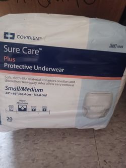 COVIDIEN SURE CARE PLUS UNDERWEAR/SMALL 34-46/20 PIECE EACH PACKAGES 13 PACKAGES, ALL ONE PRICE $80 / ONLY PICK UP 