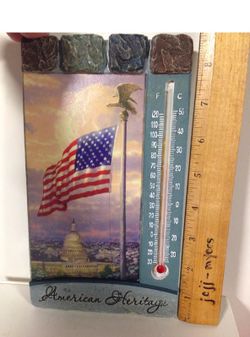 NEW THOMAS KINKADE AMERICAN HERITAGE 9" x 5" THERMOMETER AMERICAN FLAG
