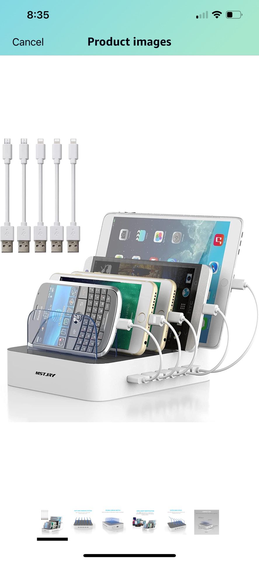 Charging Station for Multiple Devices, MSTJRY 5 Port Multi USB Charger Station with Power Switch Designed for iPhone iPad Cell Phone Tablets (White, 6