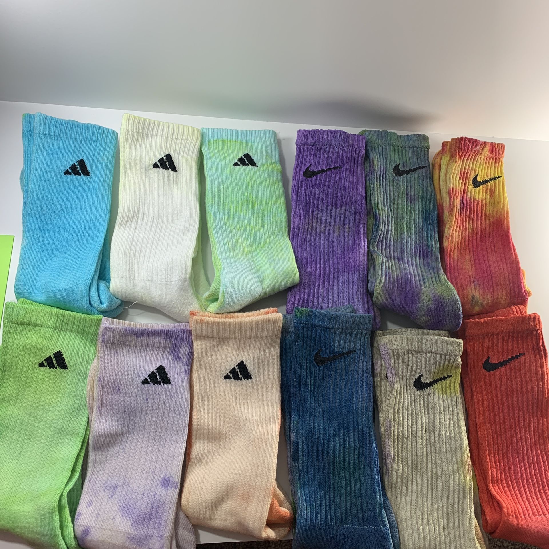 12 pack custom dyed socks. 6pk adidas 6pk Nike