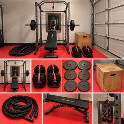 Complete Home Gym Setup – Power Rack, Bowflex Dumbbells, Weights & More