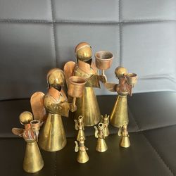 Cargo angels made of copper candleholders with five small bells. Made in Mexico.