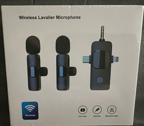 BRAND NEW IN BOX Wireless Lavalier Microphone dual lapel mics and a multi-port receiver with USB-C and Lightning connectors, easy audio recording on p
