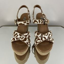 UGG Calf Hair Giraffe Leopard Jazmine Sandal Wedge Heels Thumbnail