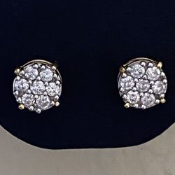 White & yellow gold round brilliant cut diamond cluster earrings - $850