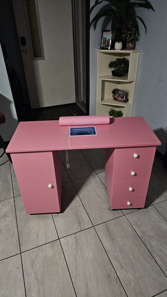 OmySalon Manicure Table for Nail Tech, Nail Table, Beauty Salon Tech Station with Powered Downdraft Vent, Lockable Casters, Wrist Cushion,