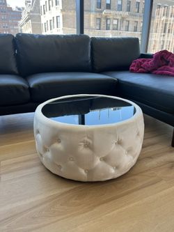 Small Circle Glass Coffee Table, Beige