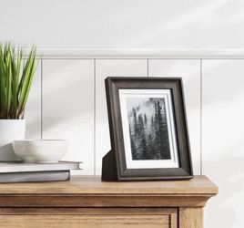 Brown 7x9” Wood Picture Frame Double Matted Rustic Modern Tabletop Or Hang New