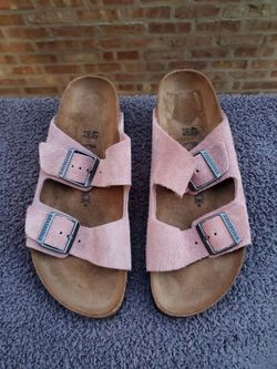 Birkenstock Arizona Suede Leather Sandals 40 Women 9 Men 7 Pink Clay color New