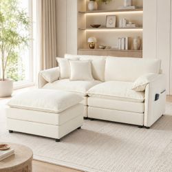 Cream Modular Sofa Set with Ottoman | 3-Piece Lounge Sofa | Removable Cushions