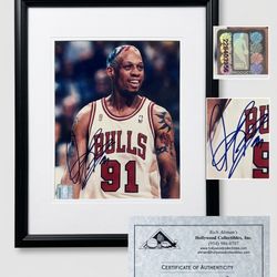 Autographed Dennis Rodman Chicago Bulls Framed Photo (w/ NBA Hologram)