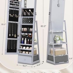 Swivel Jewelry Cabinet with Lights,