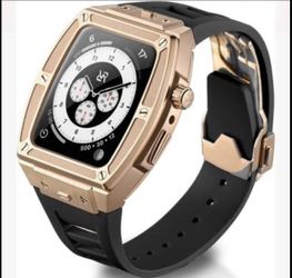 RYUEUYA Luxury Stainless Steel Case Rubber Band For Apple Watch 44/45mm