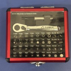Sunex Tools 9726 Mini Ratchet and Bit Set, 1/8-Inch - 1/4-Inch S2 Bits, 5/64-Inch - 1/4-Inch hex bits, 38-Piece Silver