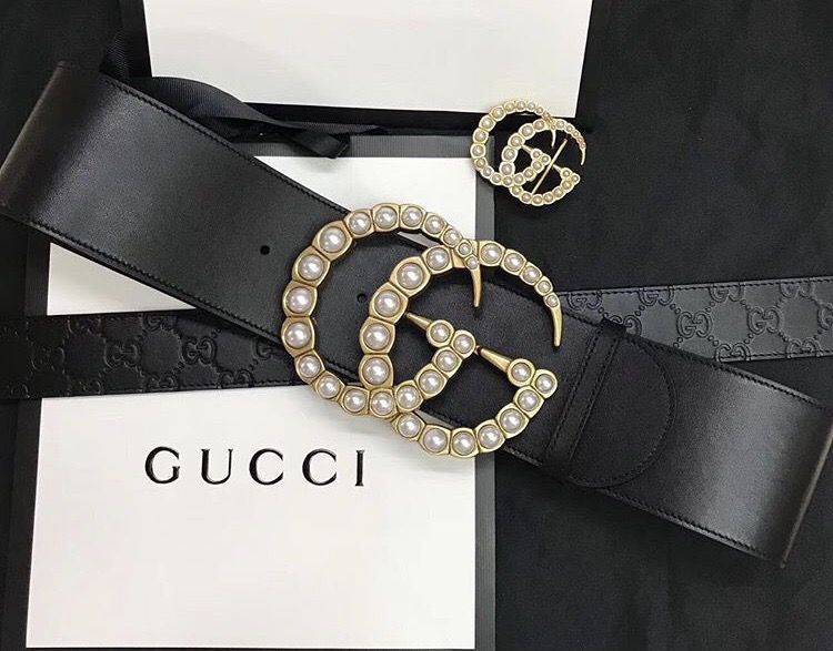 Brand New Authentic GUCCI Wide Leather Belt With Double G & Pearl Double G  available for Sale in Lynbrook, NY - OfferUp