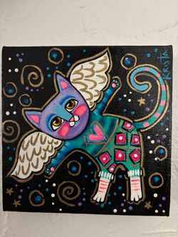 6”x 6” Cat Lovers new original acrylic on canvas painting. Available at Coral Gables. Ready to hang! Signed by artist.